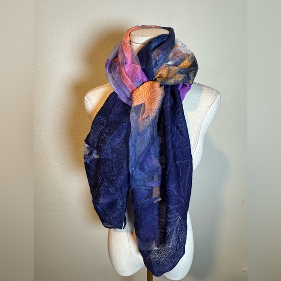 NWT Spain in America Velvet Burnout Scarf Purple Orange Combo - Picture 6 of 10